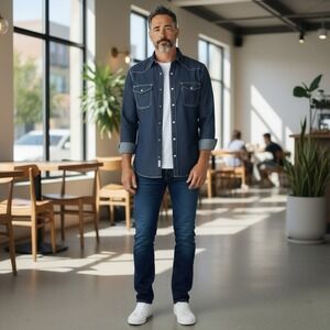 Weatherproof Vintage Mens‎ Denim Chambray Work Shirt Long Sleeve Button Down M M